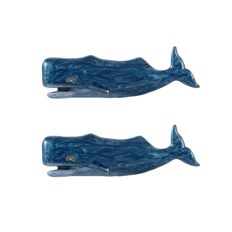 SOFFEE DESIGN Set of 2 Vintage Metal Cabinet Knob Dresser Drawer Pulls with Blue Whale Shape  Distressed Occean Style Closet Handles  Antique Door Knobs with Mounting Screws - Blue - Image 1